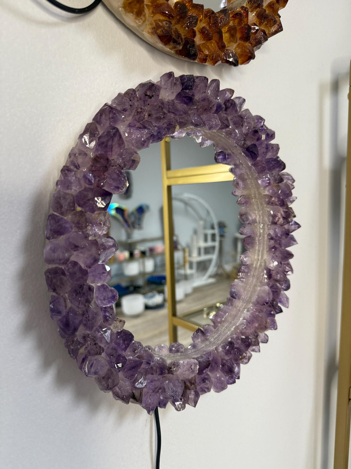 Amethyst Point Light-Up Mirror: Crystal Home Decor (12"x12")