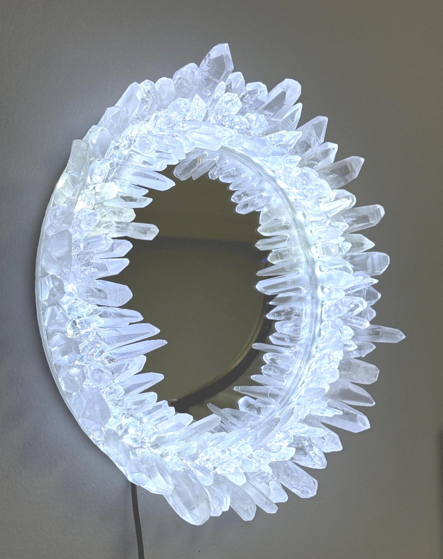 Lemurian Quartz Light Up Mirror, Crystal Point Mirror, Luxury Crystal Decor, Vanity Mirror, Home Accents, Unique Gifts for Crystal Lovers