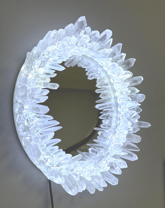Lemurian Quartz Light Up Mirror, Crystal Point Mirror, Luxury Crystal Decor, Vanity Mirror, Home Accents, Unique Gifts for Crystal Lovers