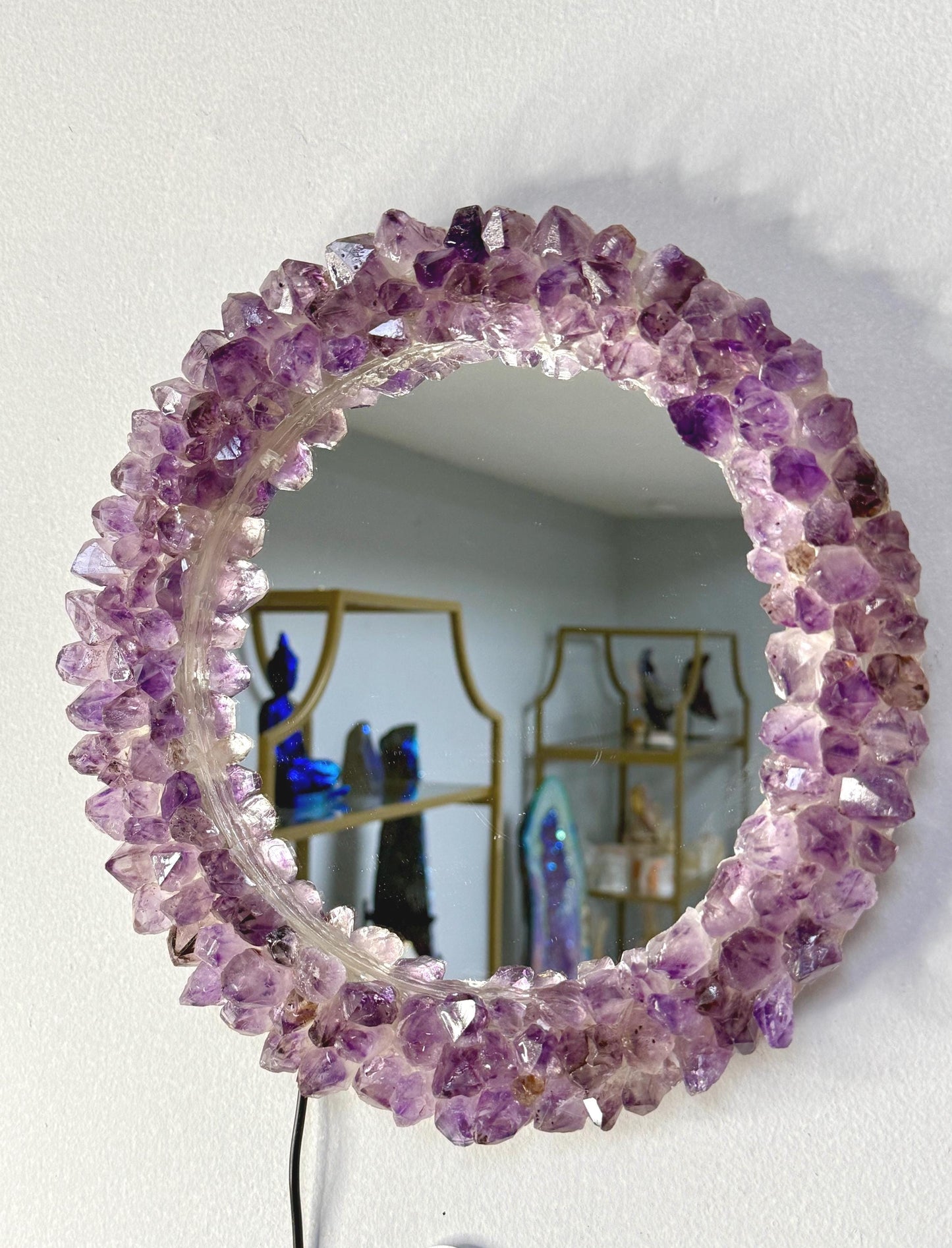 Amethyst Point Mirror, Light Up Crystal Mirror, Luxury Crystal Decor, Amethyst Mirror, Home Accents, Unique Gifts for Crystal Lovers