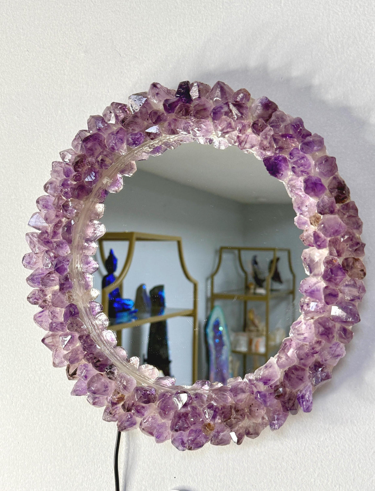 Amethyst Point Light-Up Mirror: Crystal Home Decor (12"x12")