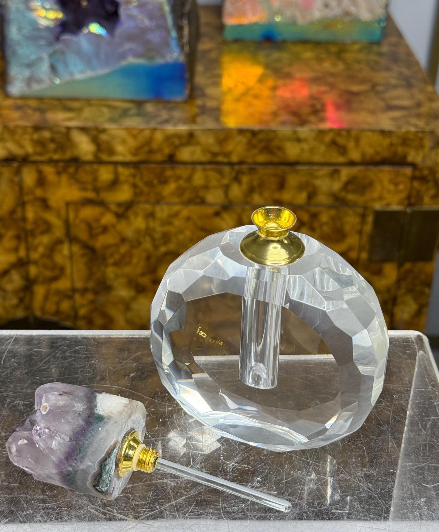 Luxury Amethyst Perfume Bottle, Amethyst Point Perfume Bottle, Cut Glass Bottle, Decorative Bottles, Perfume Accessories, Essential Oils
