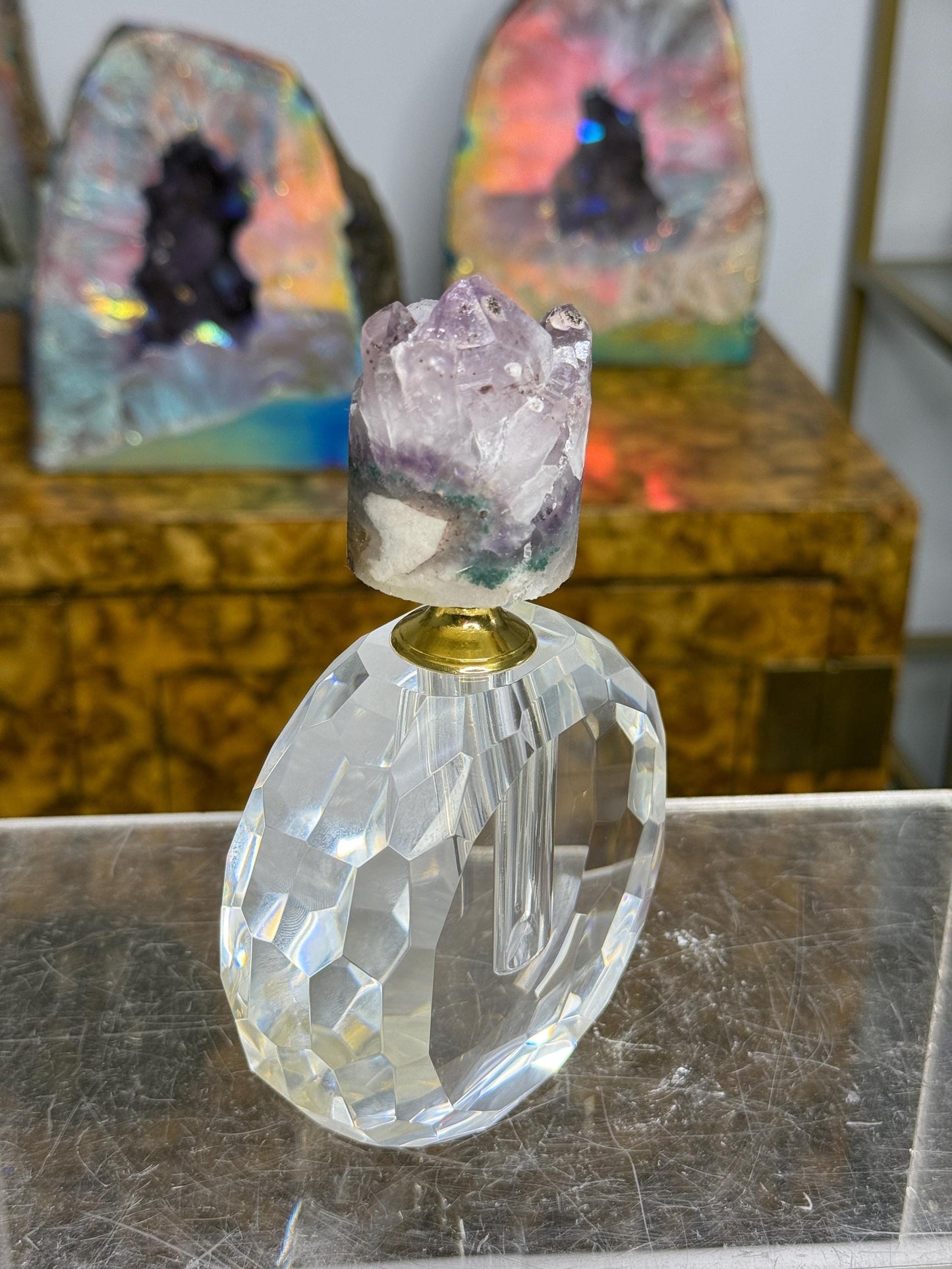 Luxury Amethyst Perfume Bottle, Amethyst Point Perfume Bottle, Cut Glass Bottle, Decorative Bottles, Perfume Accessories, Essential Oils
