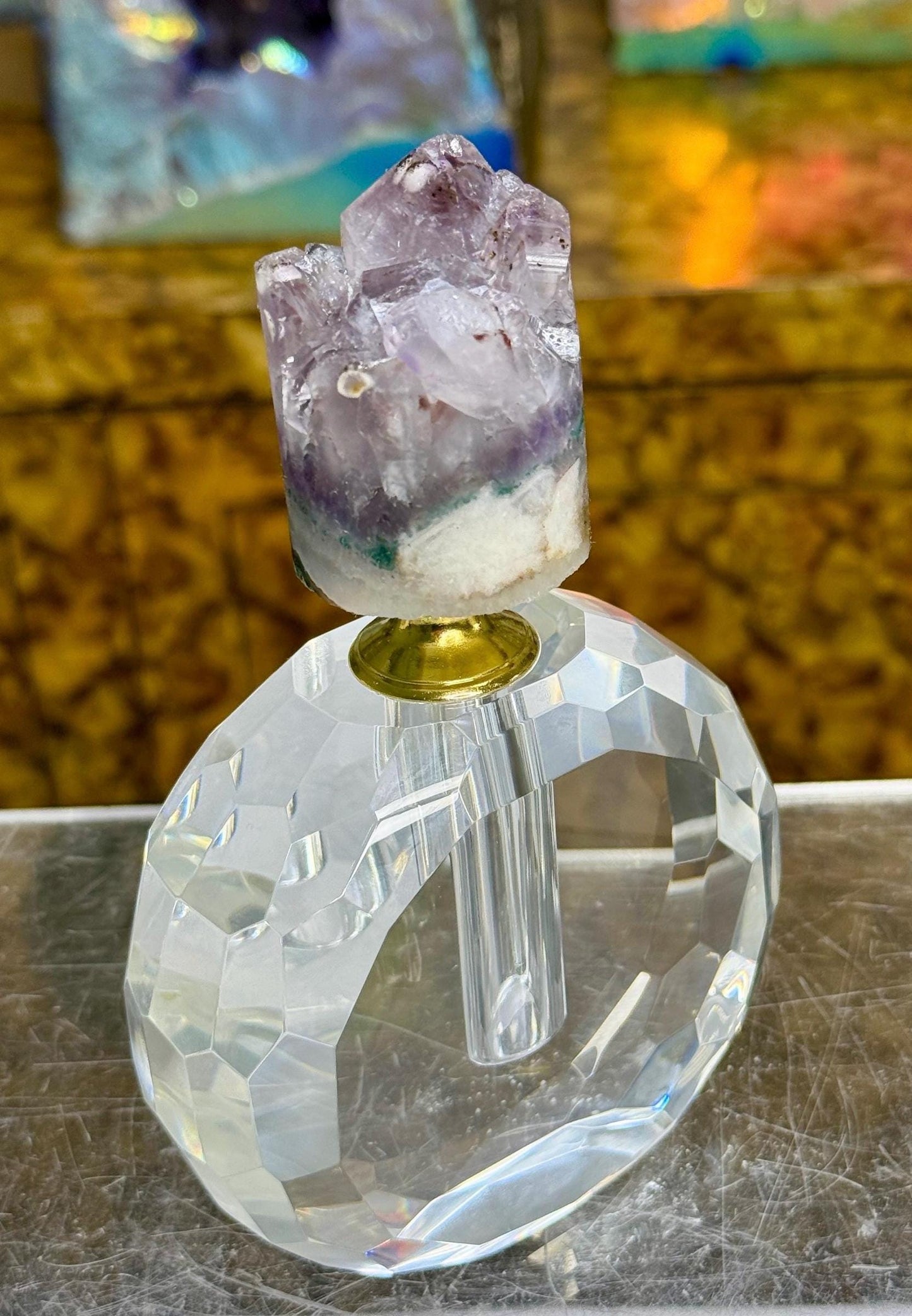 Luxury Amethyst Perfume Bottle, Amethyst Point Perfume Bottle, Cut Glass Bottle, Decorative Bottles, Perfume Accessories, Essential Oils
