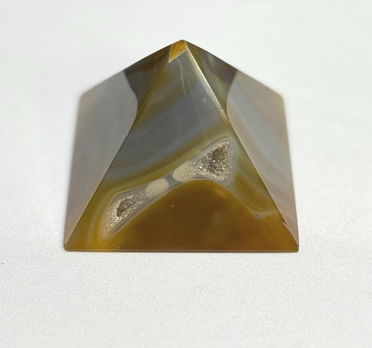 Polished Agate Pyramid with Druzy Caves: Reiki Feng Shui Decor