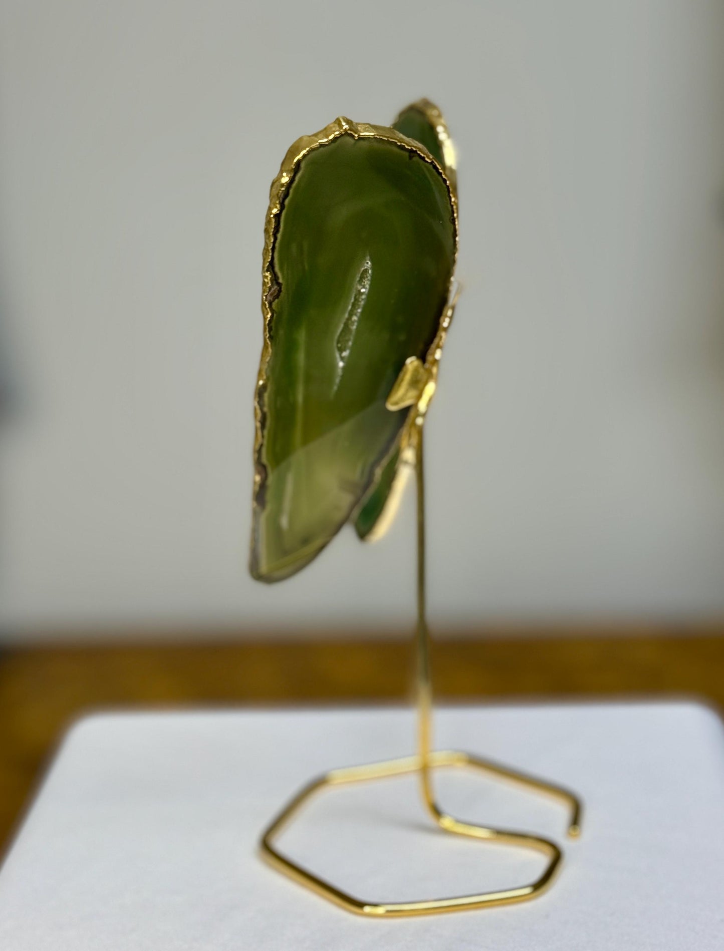 Green Agate Butterfly on Gold Stand, Gold Plated Agate Slice Butterfly, Crystal Butterfly Home Decor, Gift for Butterfly Lover