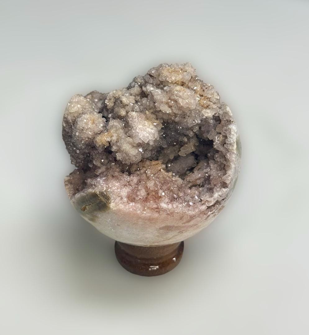 Pink Amethyst Sphere on Wooden Stand: Heart Healing Crystal Decor