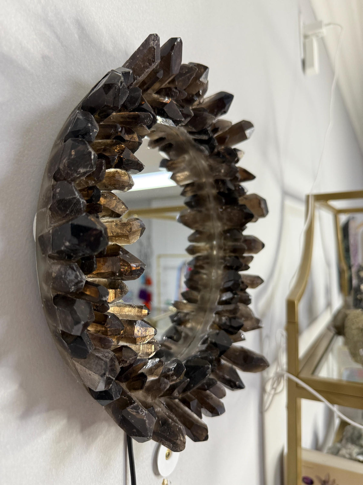 Smokey Quartz Light Up Mirror: Crystal Decor, Meditation Altar (12x12in)