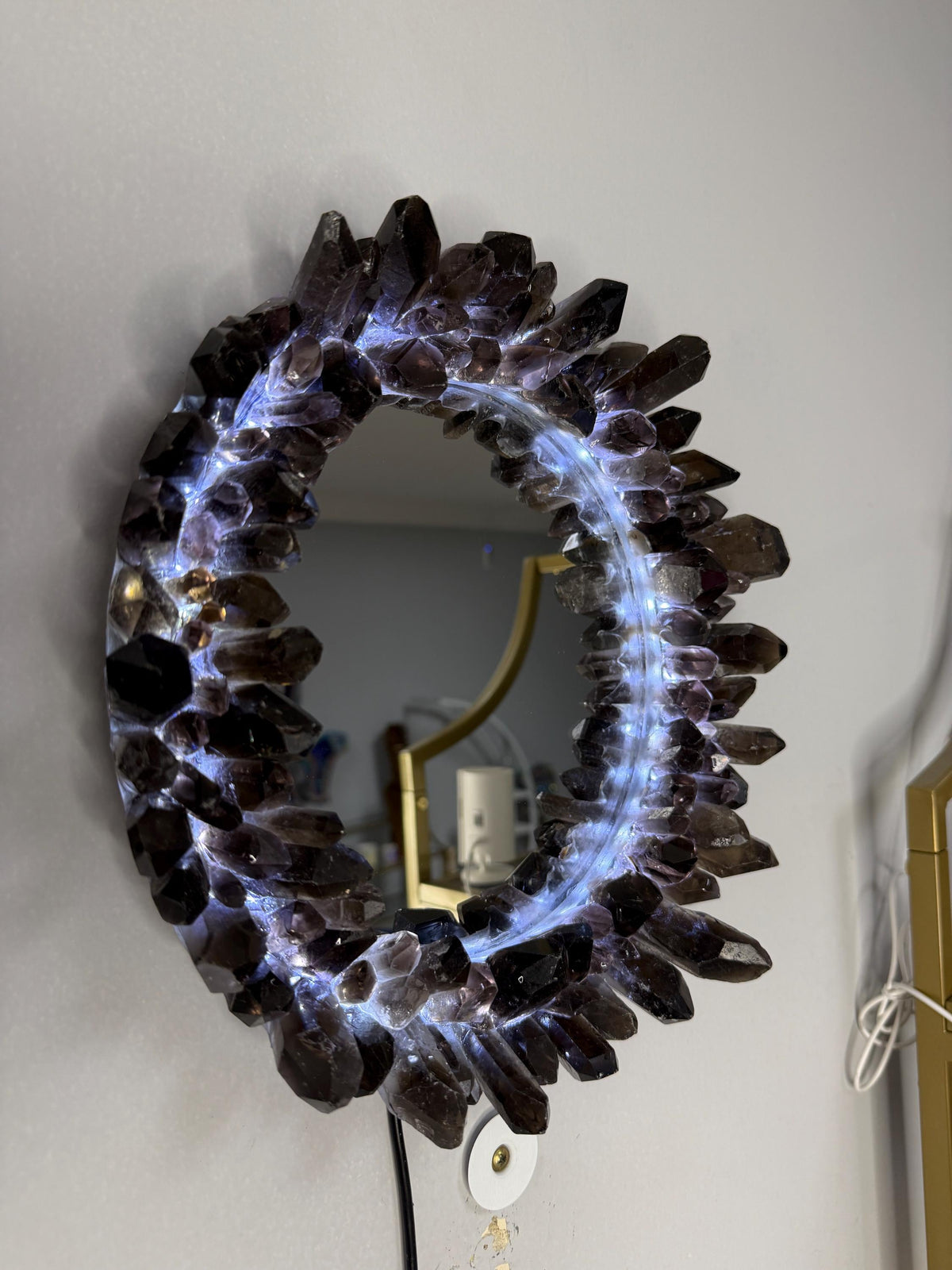 Smokey Quartz Light Up Mirror: Crystal Decor, Meditation Altar (12x12in)
