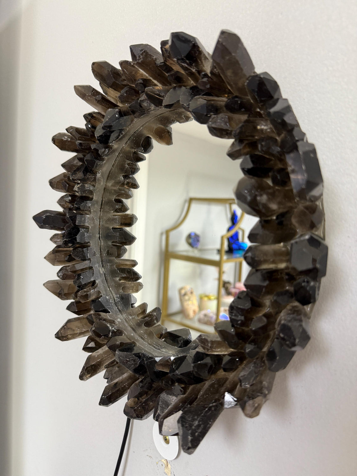 Smokey Quartz Light Up Mirror: Crystal Decor, Meditation Altar (12x12in)