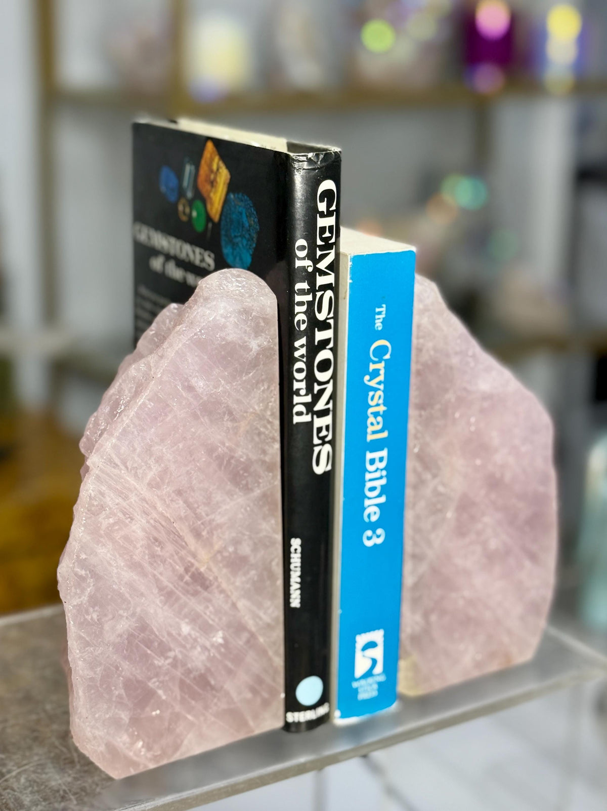 Rose Quartz Bookends: Gemmy Crystal, Library Decor