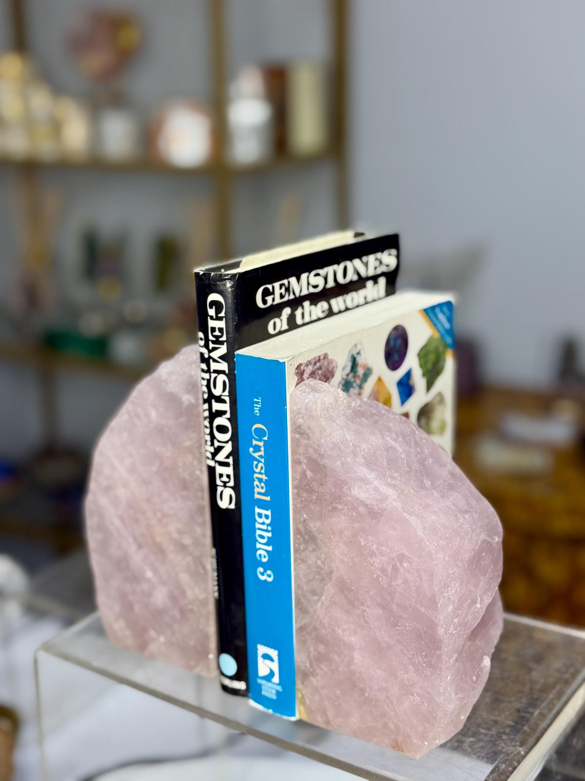 Rose Quartz Bookends: Gemmy Crystal, Library Decor