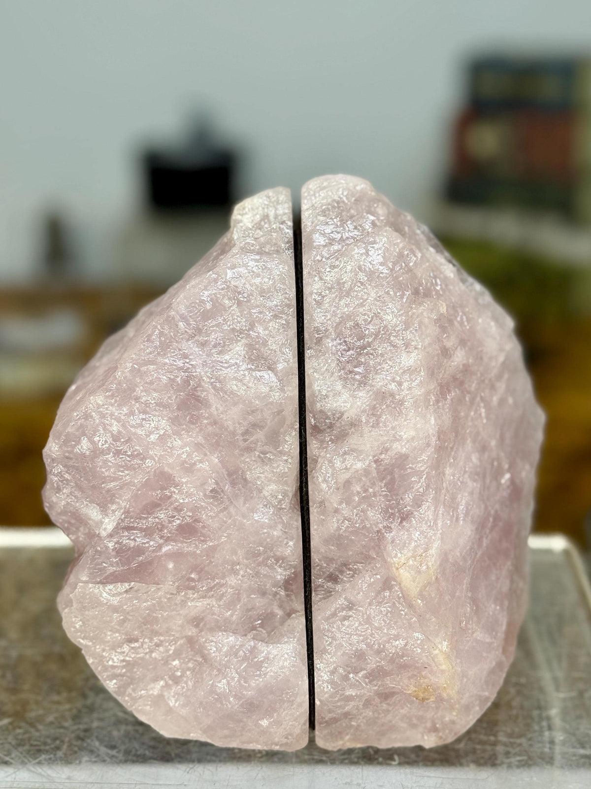 Rose Quartz Bookends: Gemmy Crystal, Library Decor