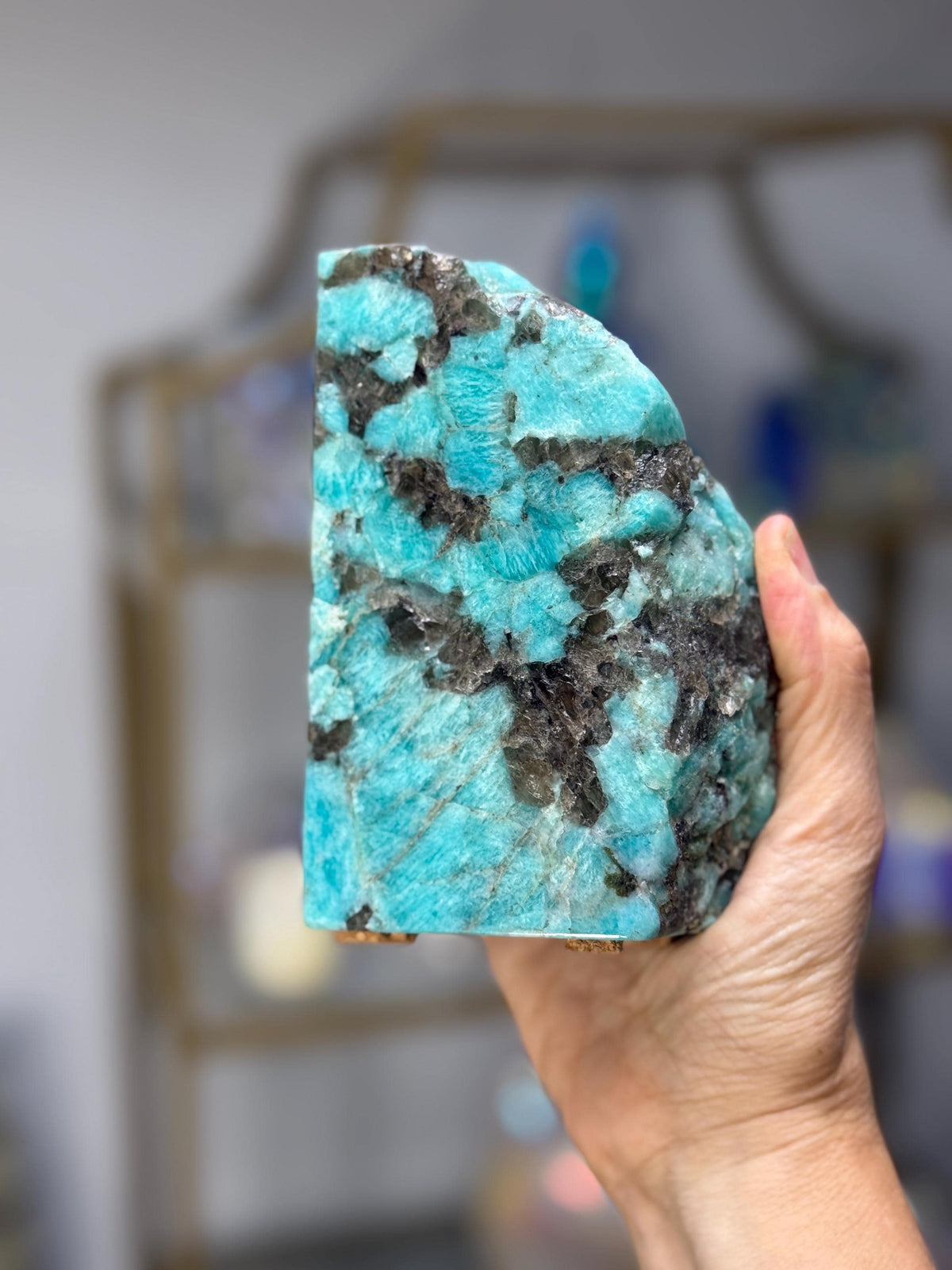 Amazonite Bookends: Natural Gemstone Shelf Decor, Healing Stone Gift