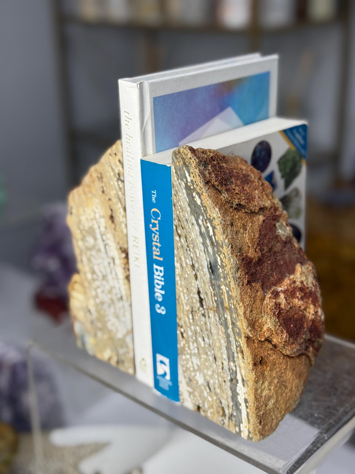 Ocean Jasper Bookends | Luxury Gemstone Bookends | Coastal Crystal Decor | Library Decor | Druzy Crystal Shelf Accent | Modern Home Decor