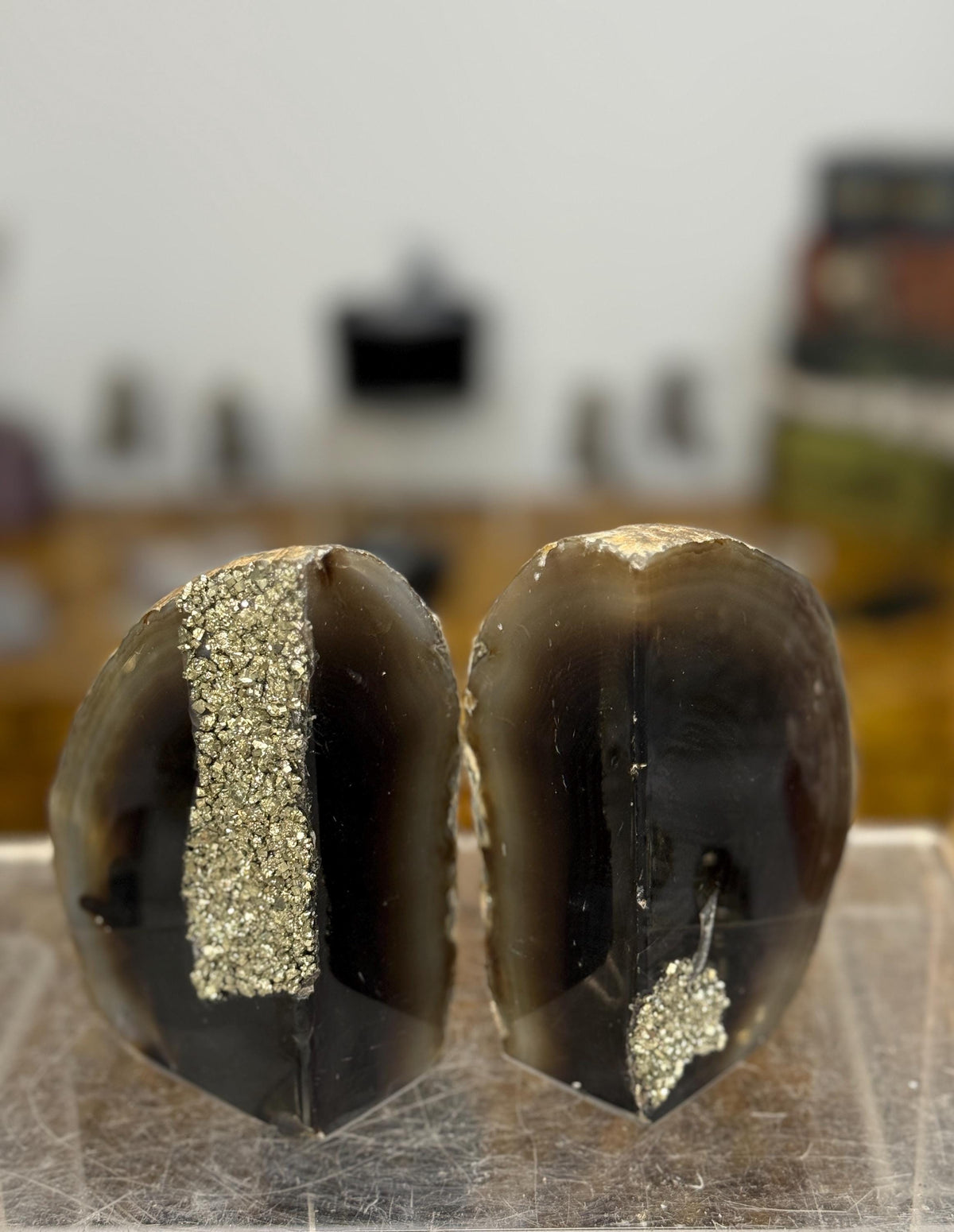 Luxury Agate Bookends with Pyrite: One of a Kind Crystal Decor