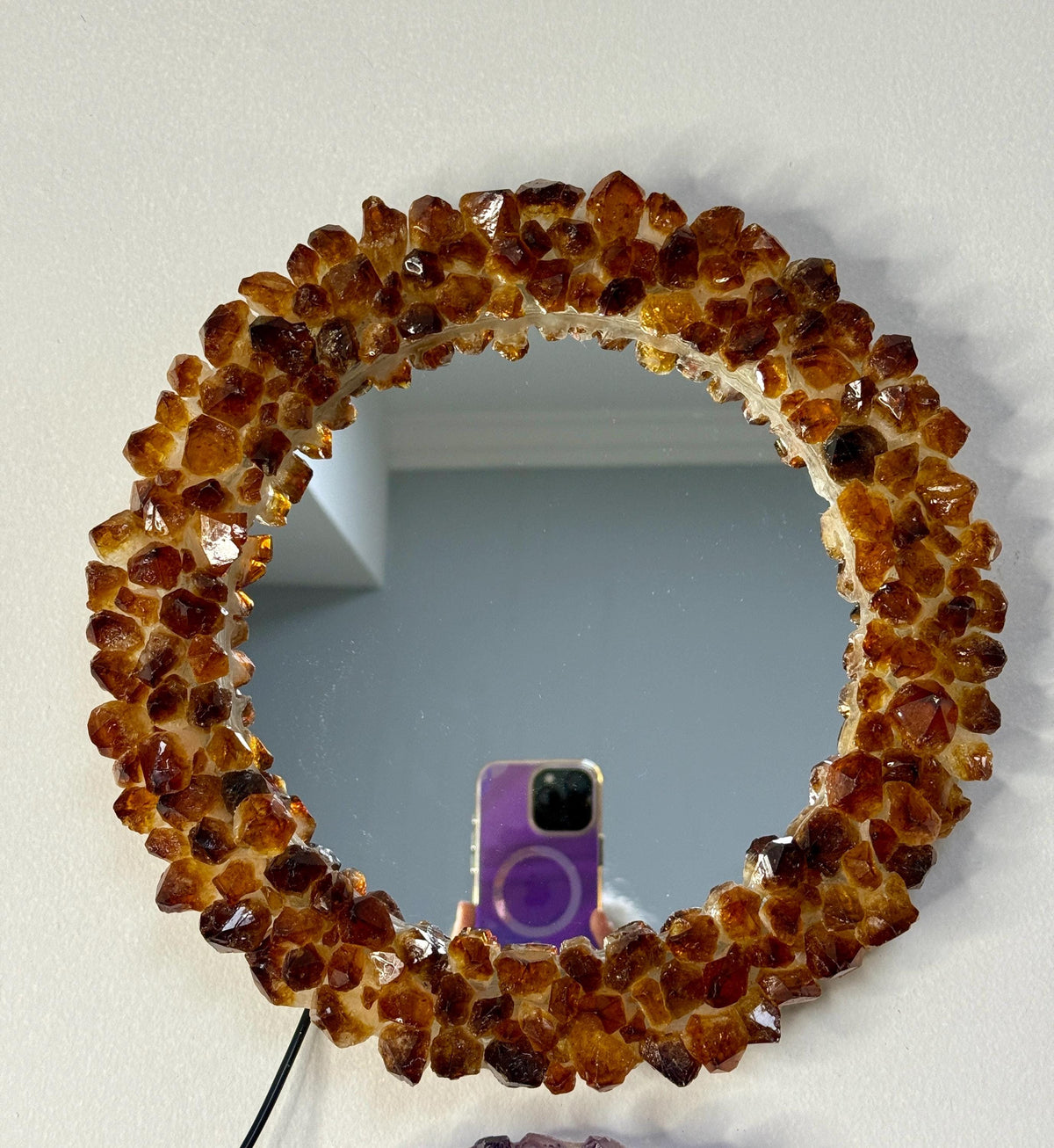 Citrine Crystal Light Up Mirror: Reiki Charged, 12" Wall Decor