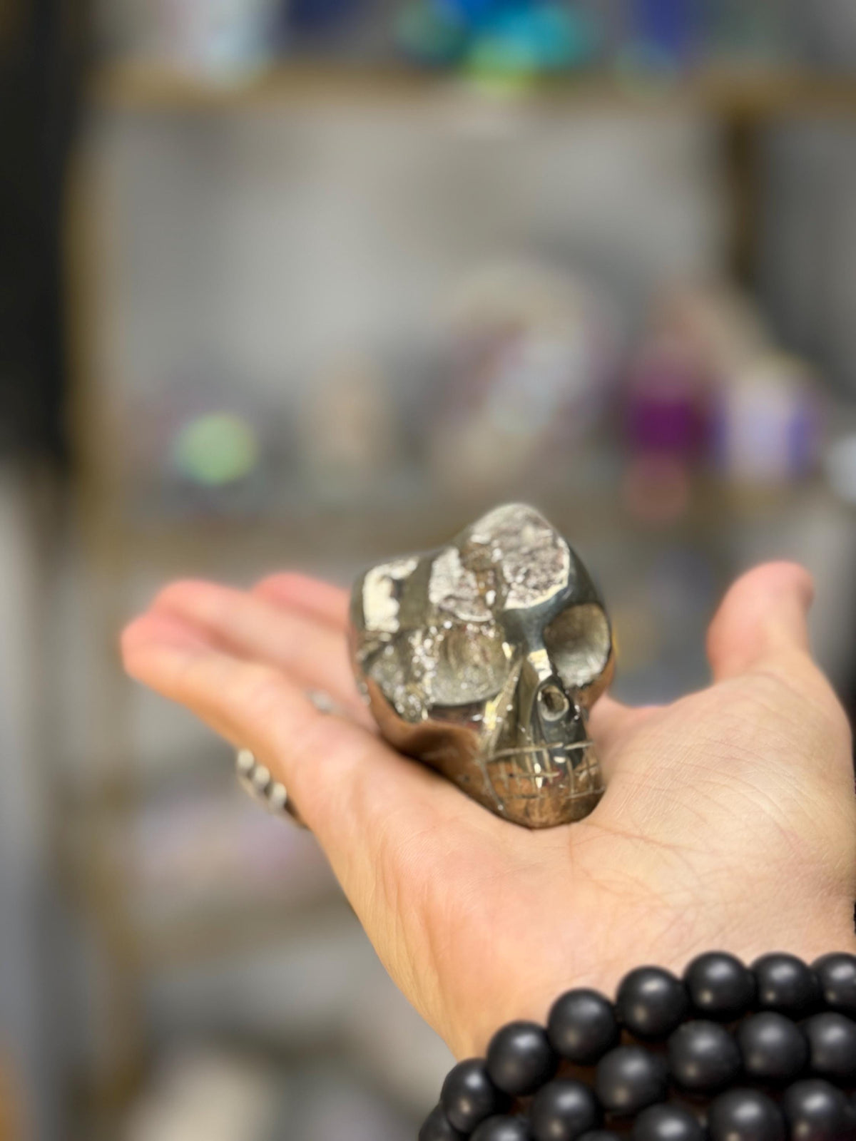 Pyrite Crystal Skull Carving: Crystal for Abundance, Protection, Grounding