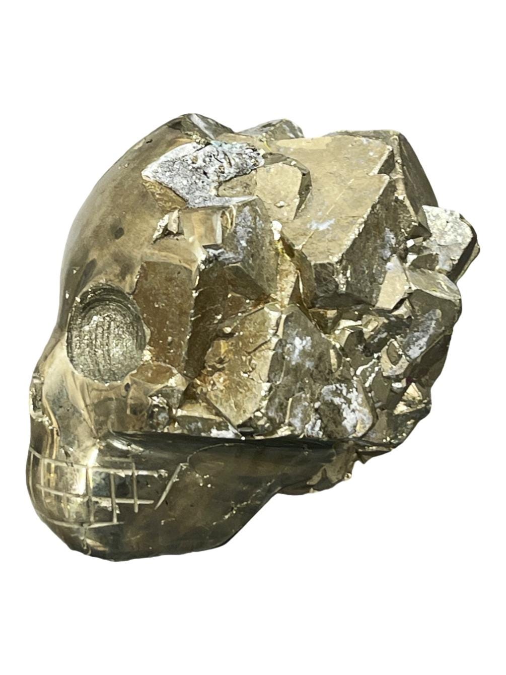 Pyrite Crystal Skull Carving: Abundance, Protection, Grounding (3" x 2.5")