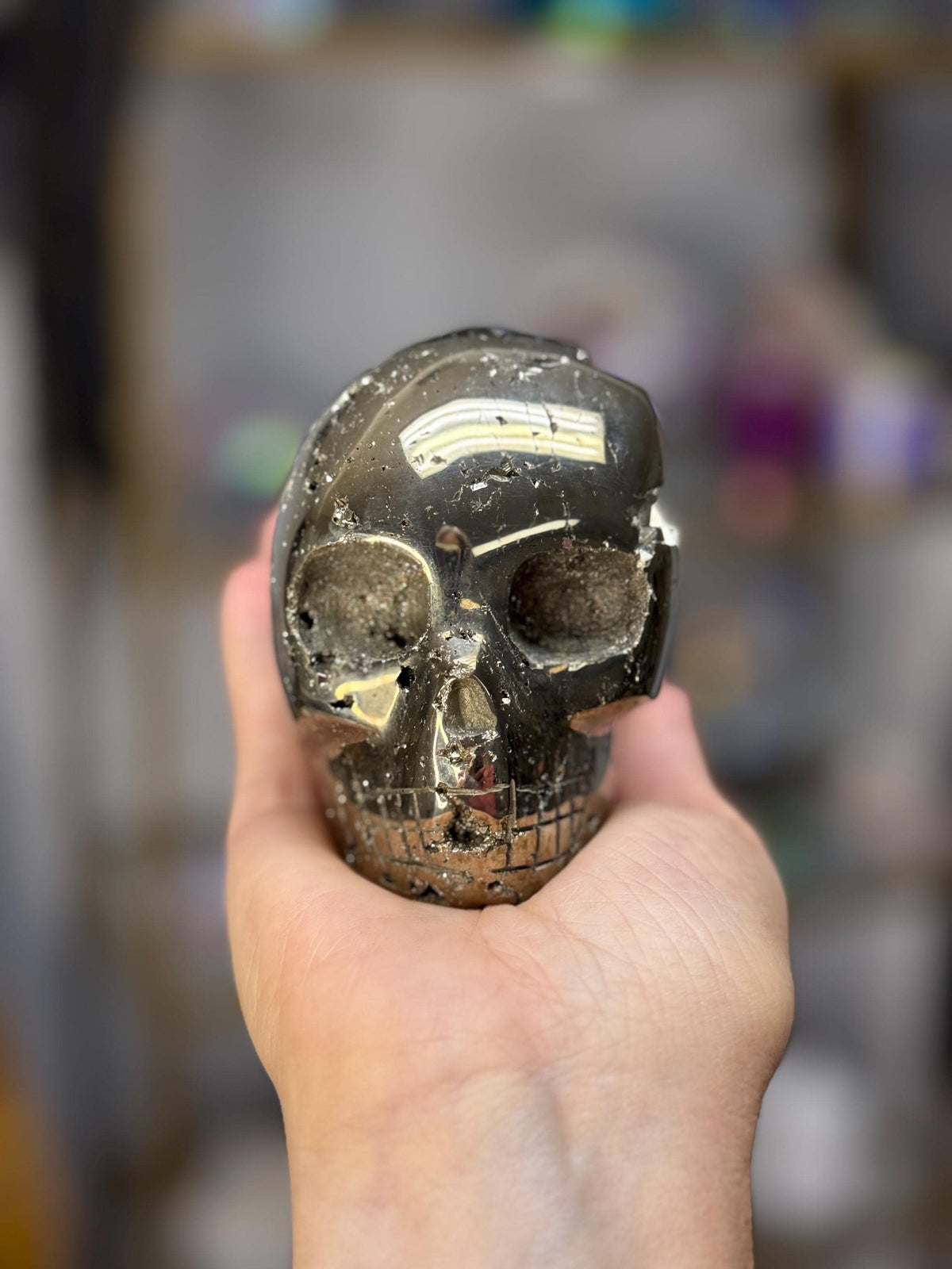 3.5" Pyrite Crystal Skull Carving, Crystal for Abundance, Protection, Grounding