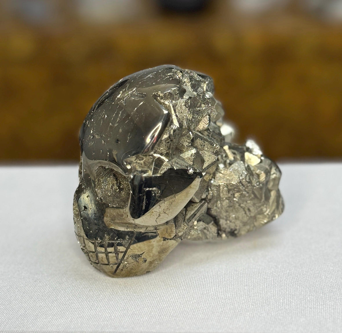 3.5" Pyrite Crystal Skull Carving, Crystal for Abundance, Protection, Grounding