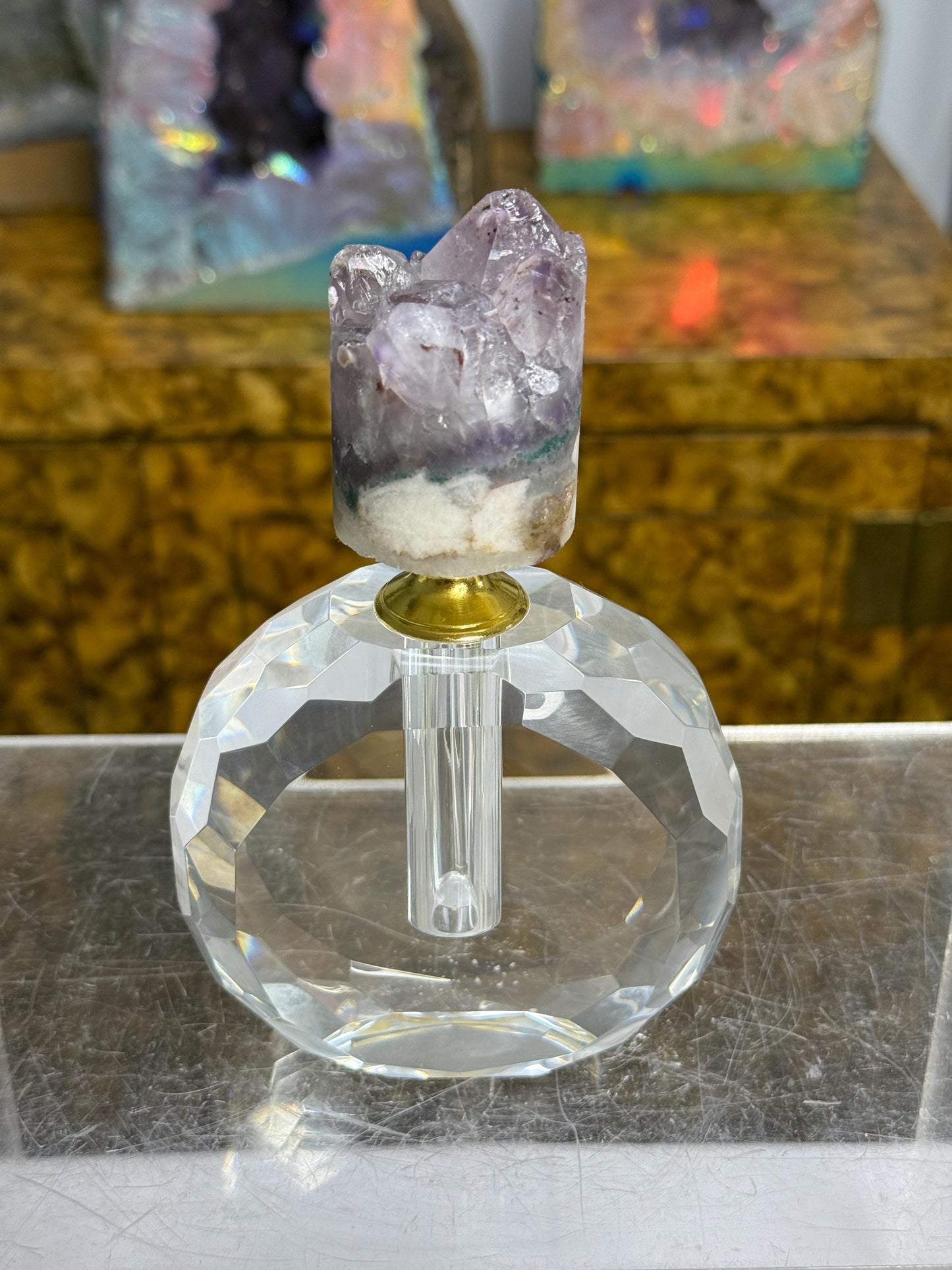 Luxury Amethyst Perfume Bottle, Amethyst Point Perfume Bottle, Cut Glass Bottle, Decorative Bottles, Perfume Accessories, Essential Oils
