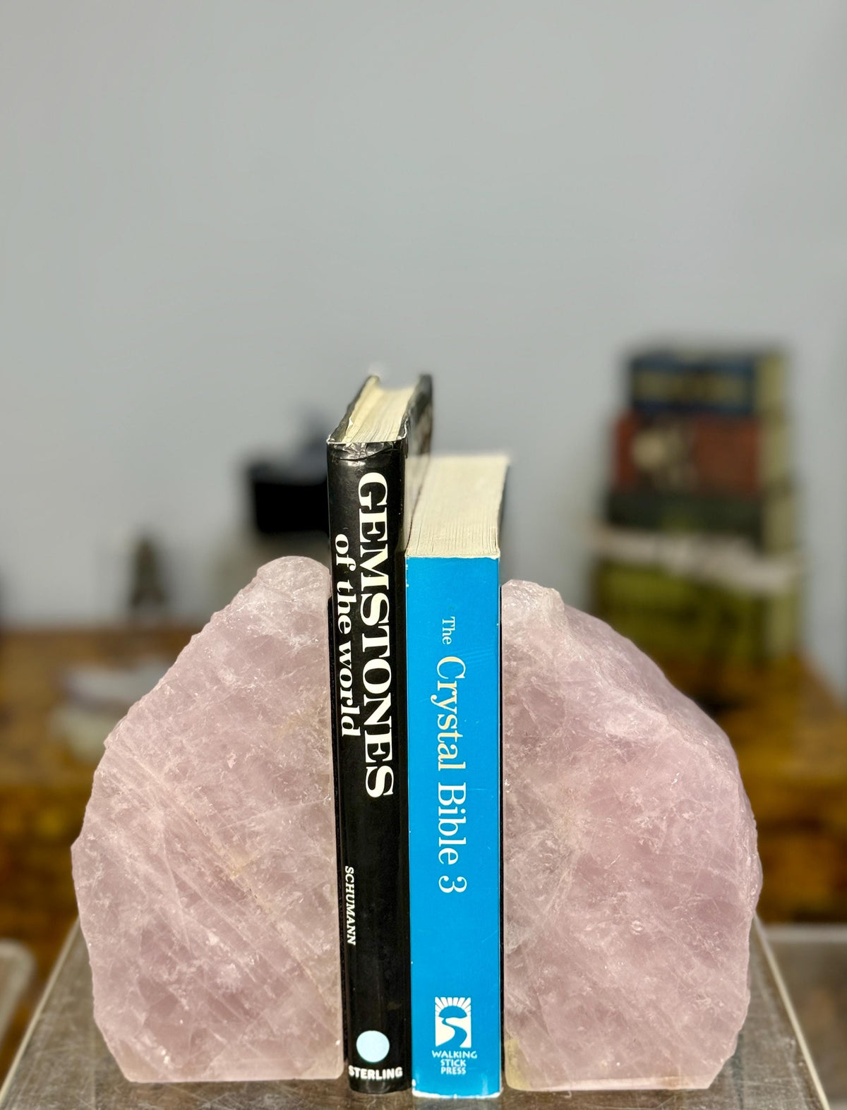Rose Quartz Bookends: Gemmy Crystal, Library Decor