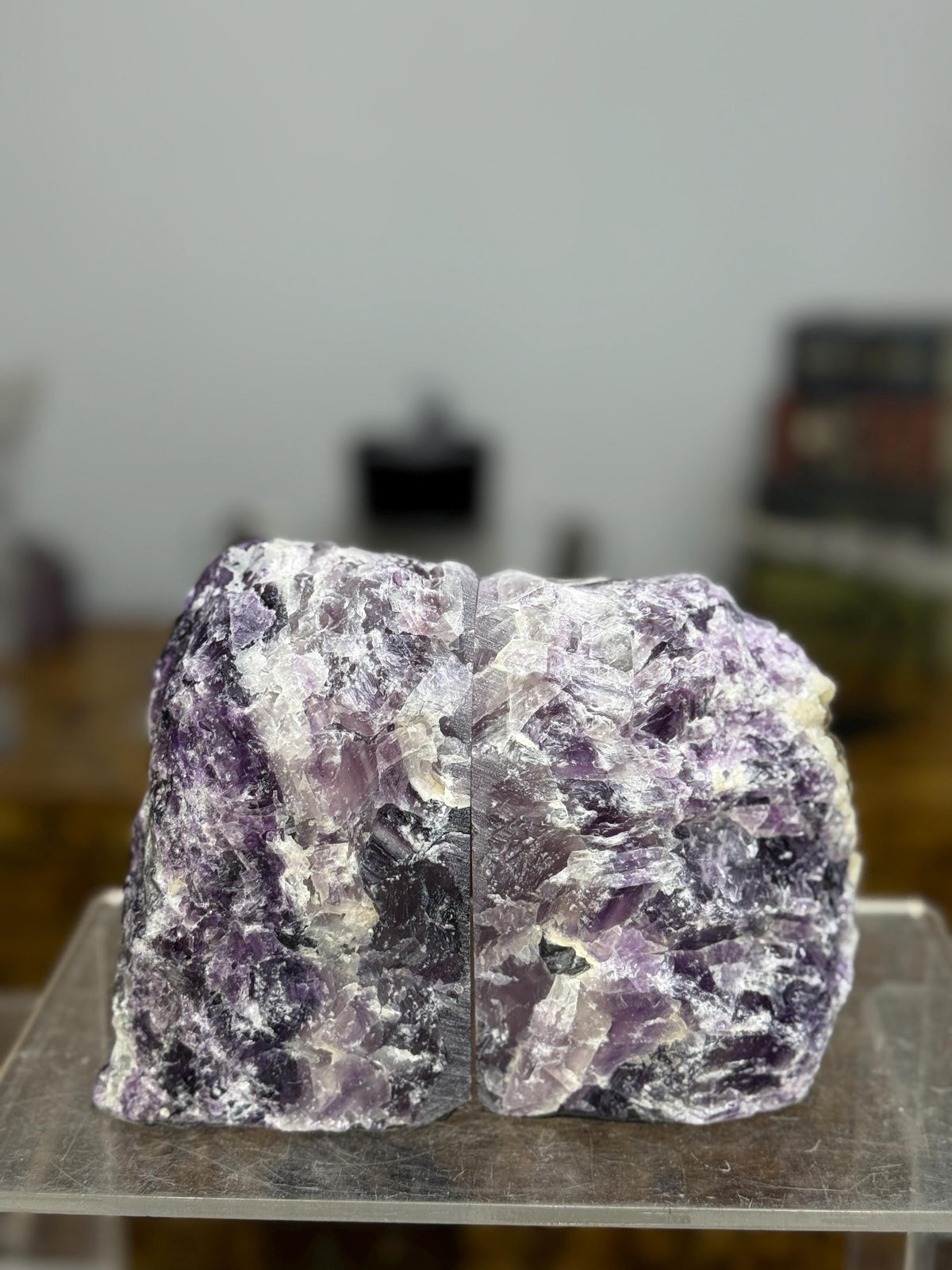 Purple Fluorite Bookends: Library Decor, Crystals for Focus
