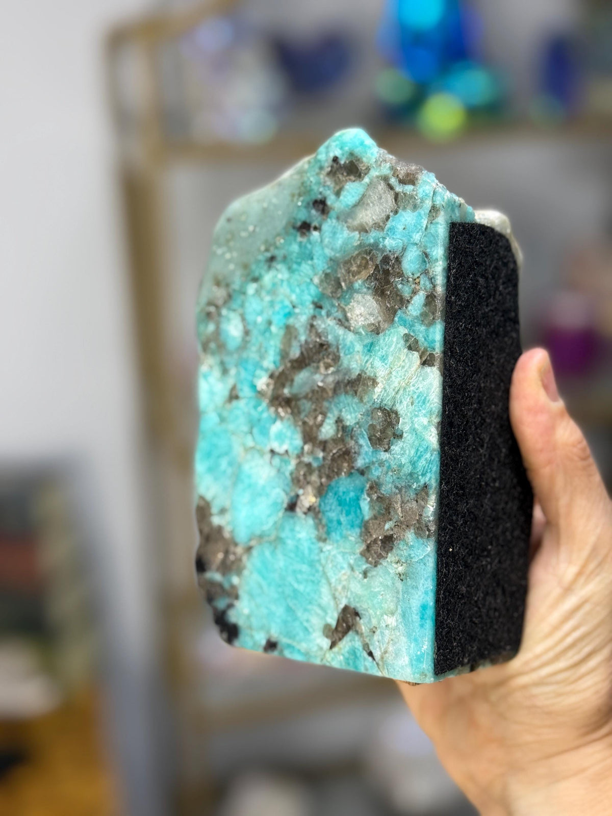 Amazonite Bookends: Natural Gemstone Shelf Decor, Healing Stone Gift