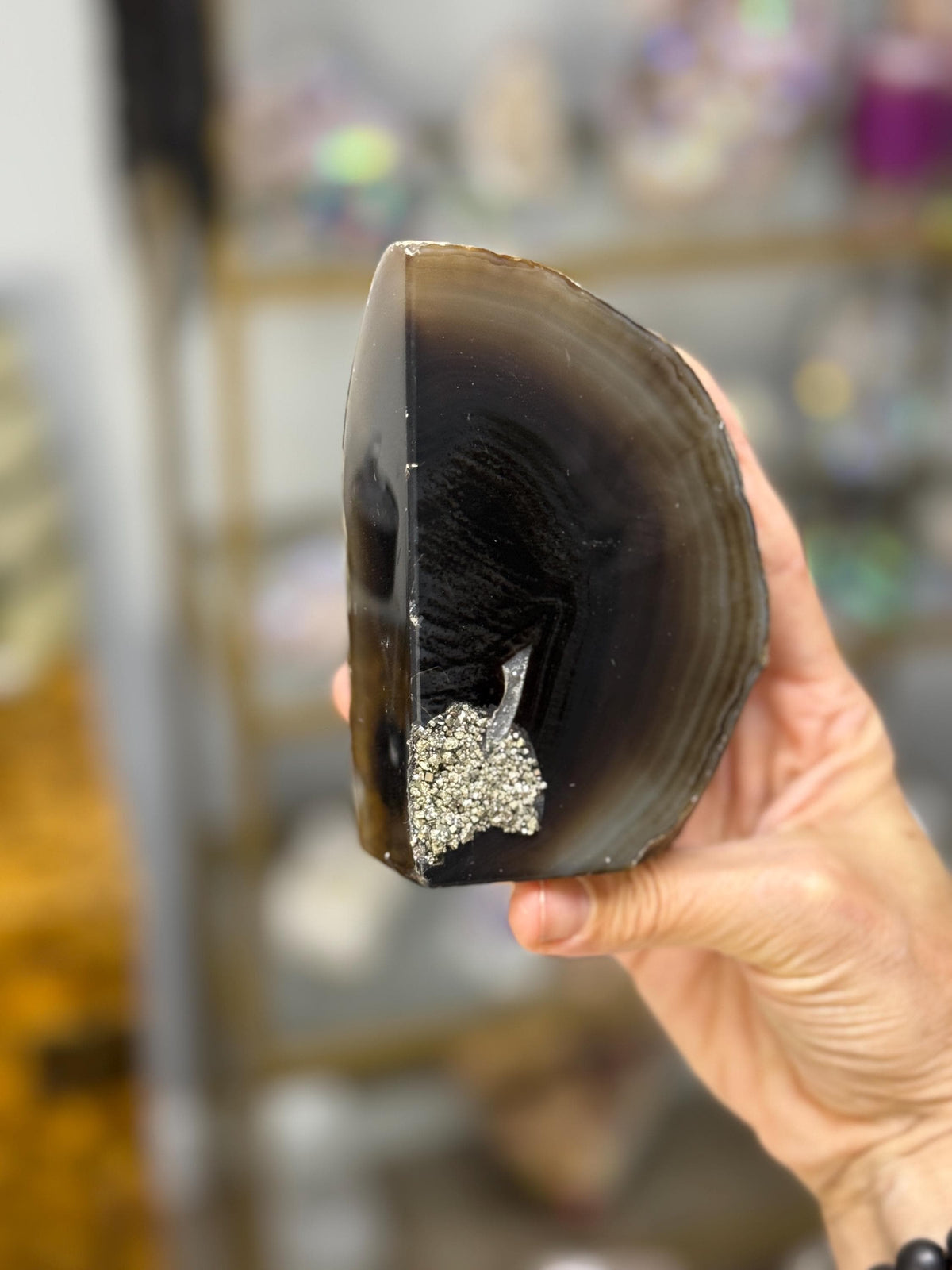 Luxury Agate Bookends with Pyrite: One of a Kind Crystal Decor