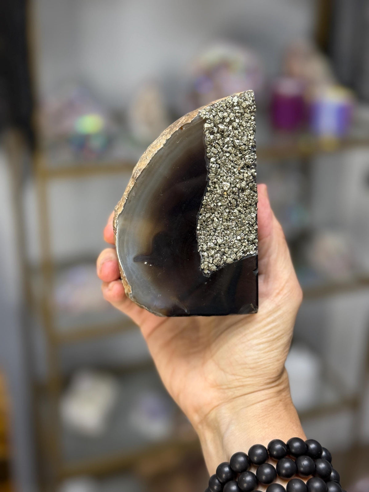 Luxury Agate Bookends with Pyrite: One of a Kind Crystal Decor
