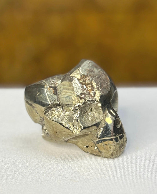 Pyrite Crystal Skull Carving: Crystal for Abundance, Protection, Grounding