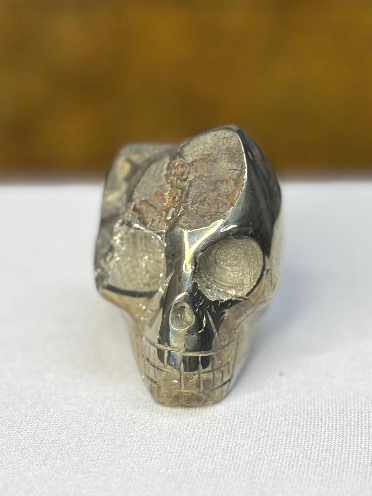 Pyrite Crystal Skull Carving: Crystal for Abundance, Protection, Grounding