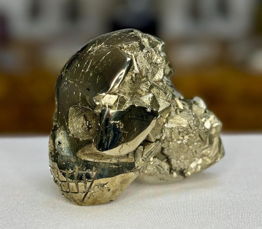 3.5" Pyrite Crystal Skull Carving, Crystal for Abundance, Protection, Grounding