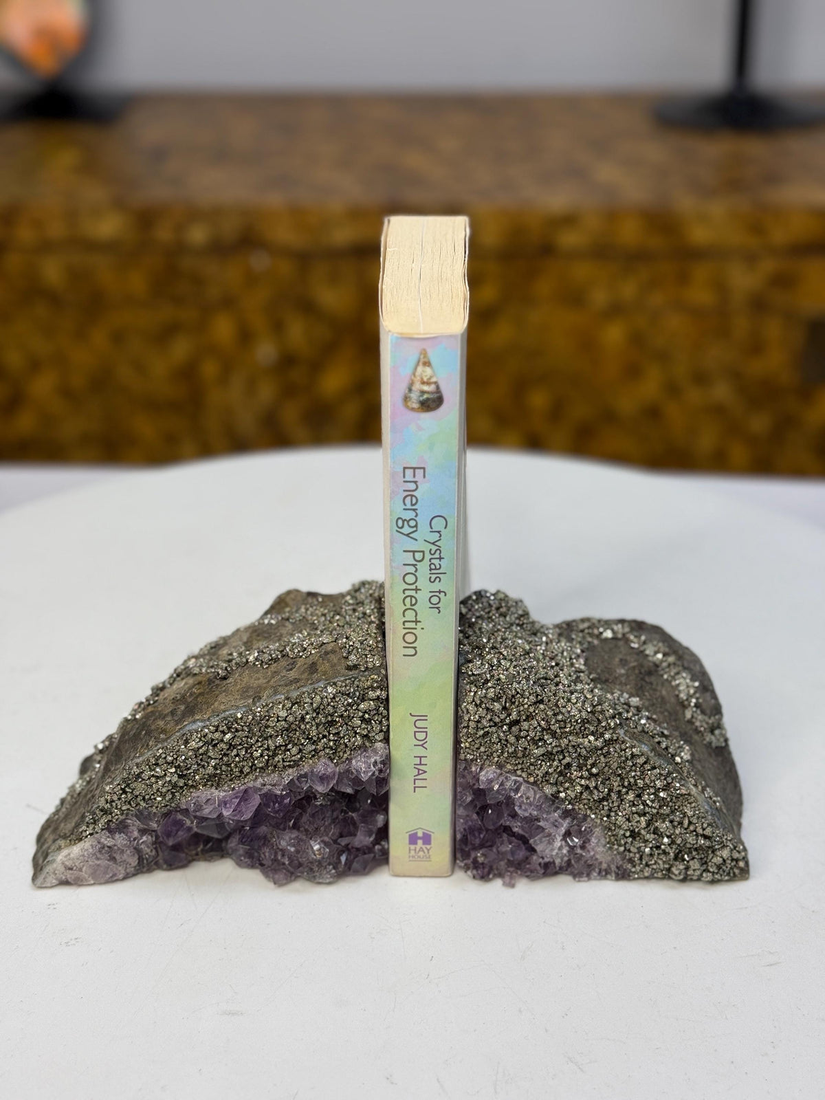 Amethyst & Pyrite Crystal Bookends | Luxury Crystal Decor