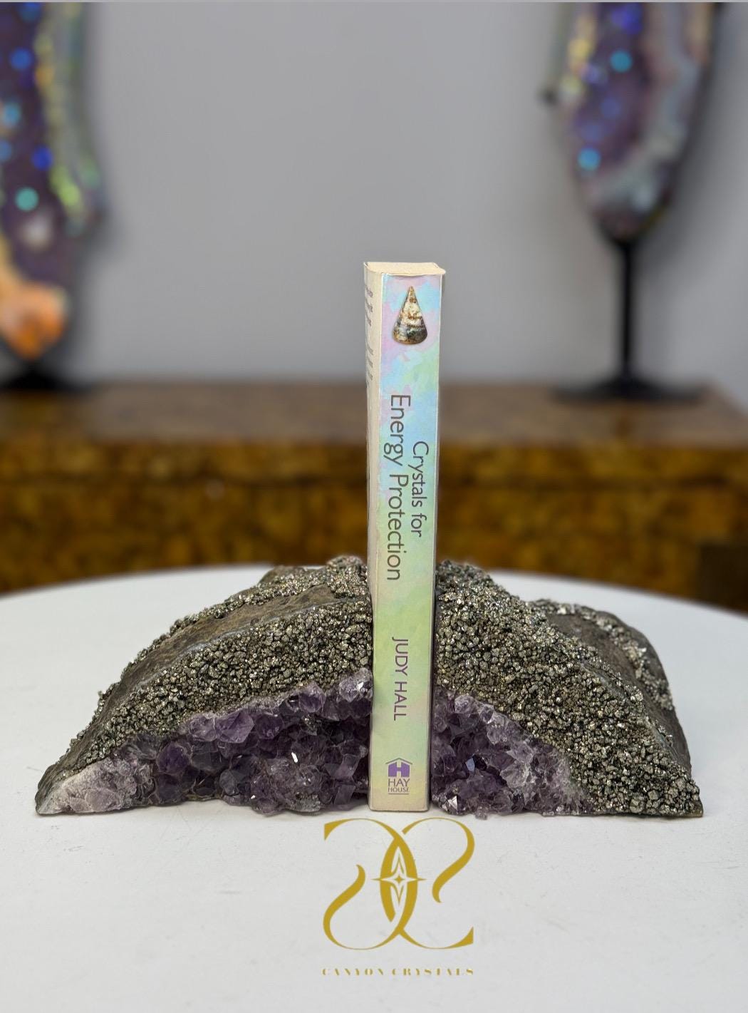 Amethyst & Pyrite Crystal Bookends | Luxury Crystal Decor