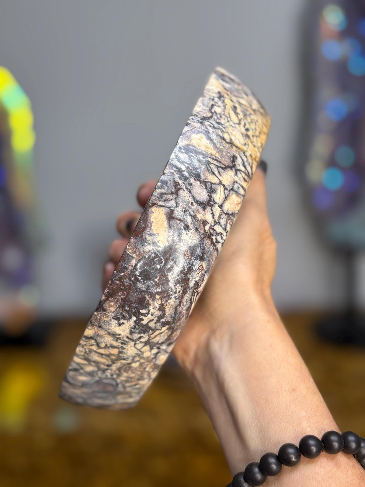 Large Batik Jasper Moon Bowl | Crescent Moon Crystal Dish | Healing Stone Decor | Boho Altar