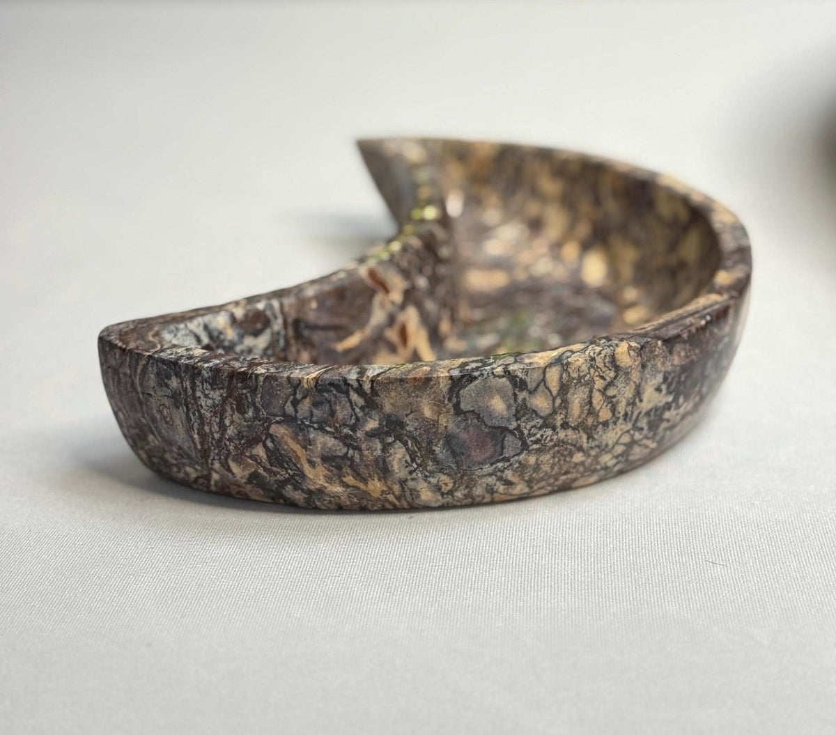 Large Batik Jasper Moon Bowl | Crescent Moon Crystal Dish | Healing Stone Decor | Boho Altar