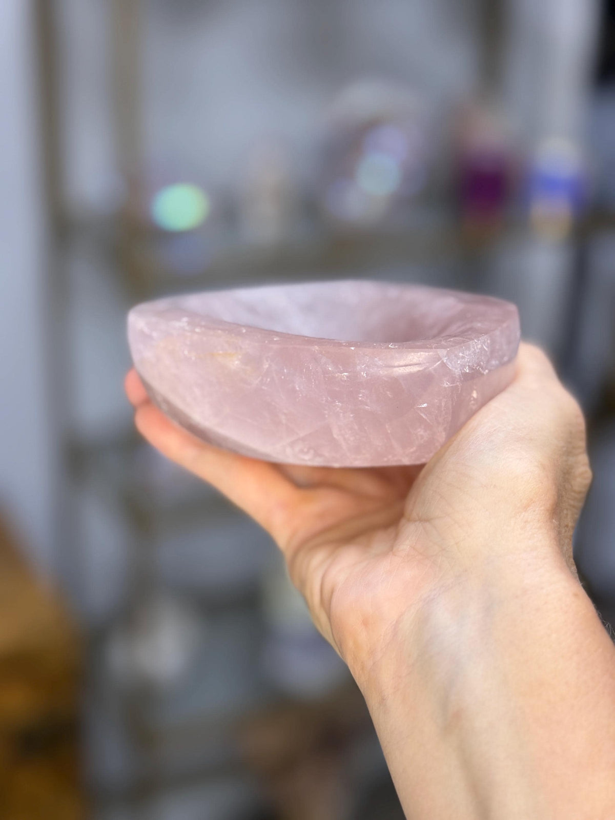 Gemmy Rose Quartz Bowl, Crystal Home Decor, Rose Quartz Trinket Dish