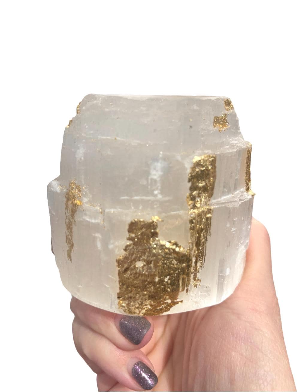 Luxury Gold Leaf Selenite Candle Holder, Holiday Table Decor Wedding Gift