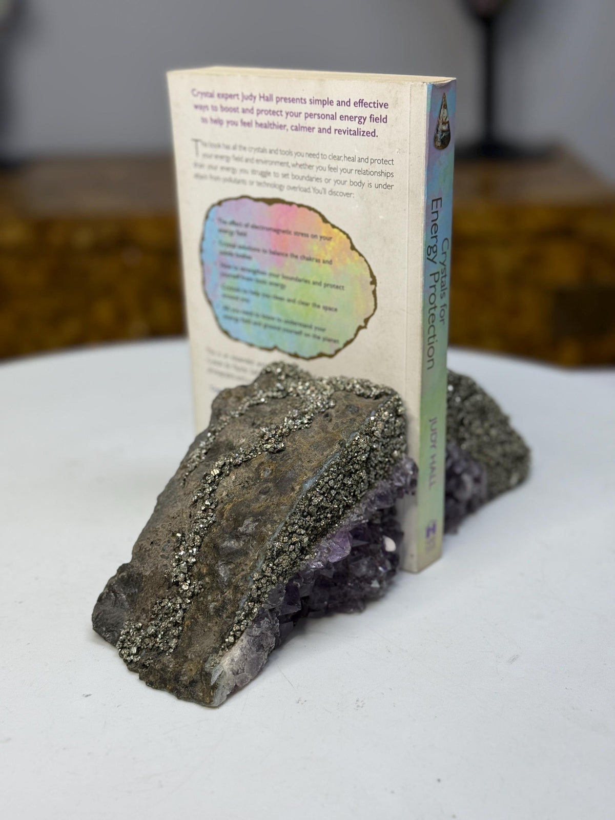 Amethyst & Pyrite Crystal Bookends | Luxury Crystal Decor