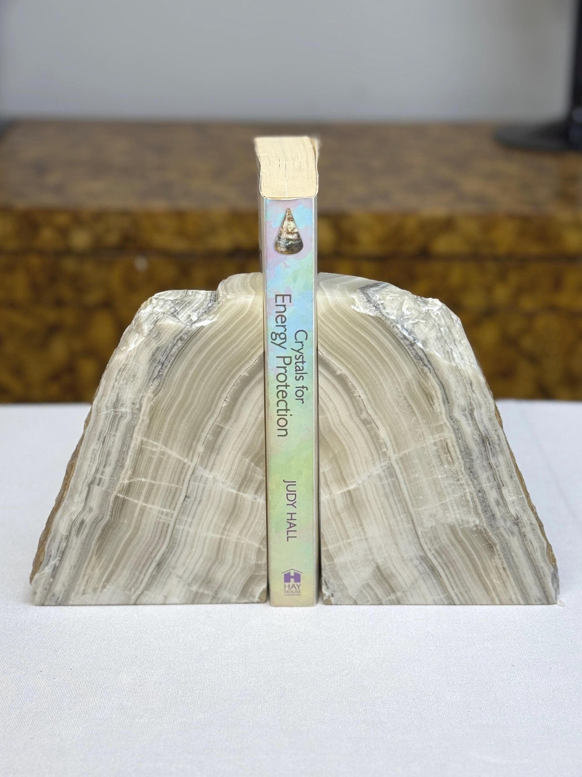 Zebra Onyx Bookends | Natural Stone Shelf Decor, Office Gift