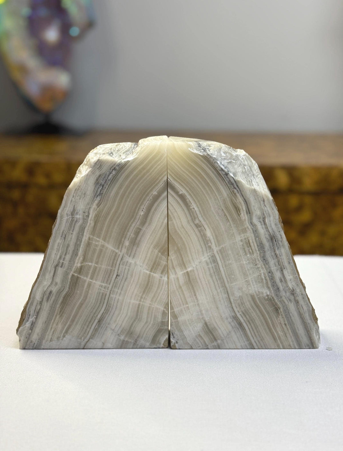 Zebra Onyx Bookends | Natural Stone Shelf Decor, Office Gift