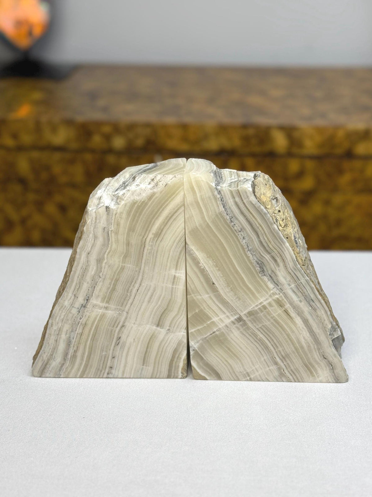 Zebra Onyx Bookends | Natural Stone Shelf Decor, Office Gift