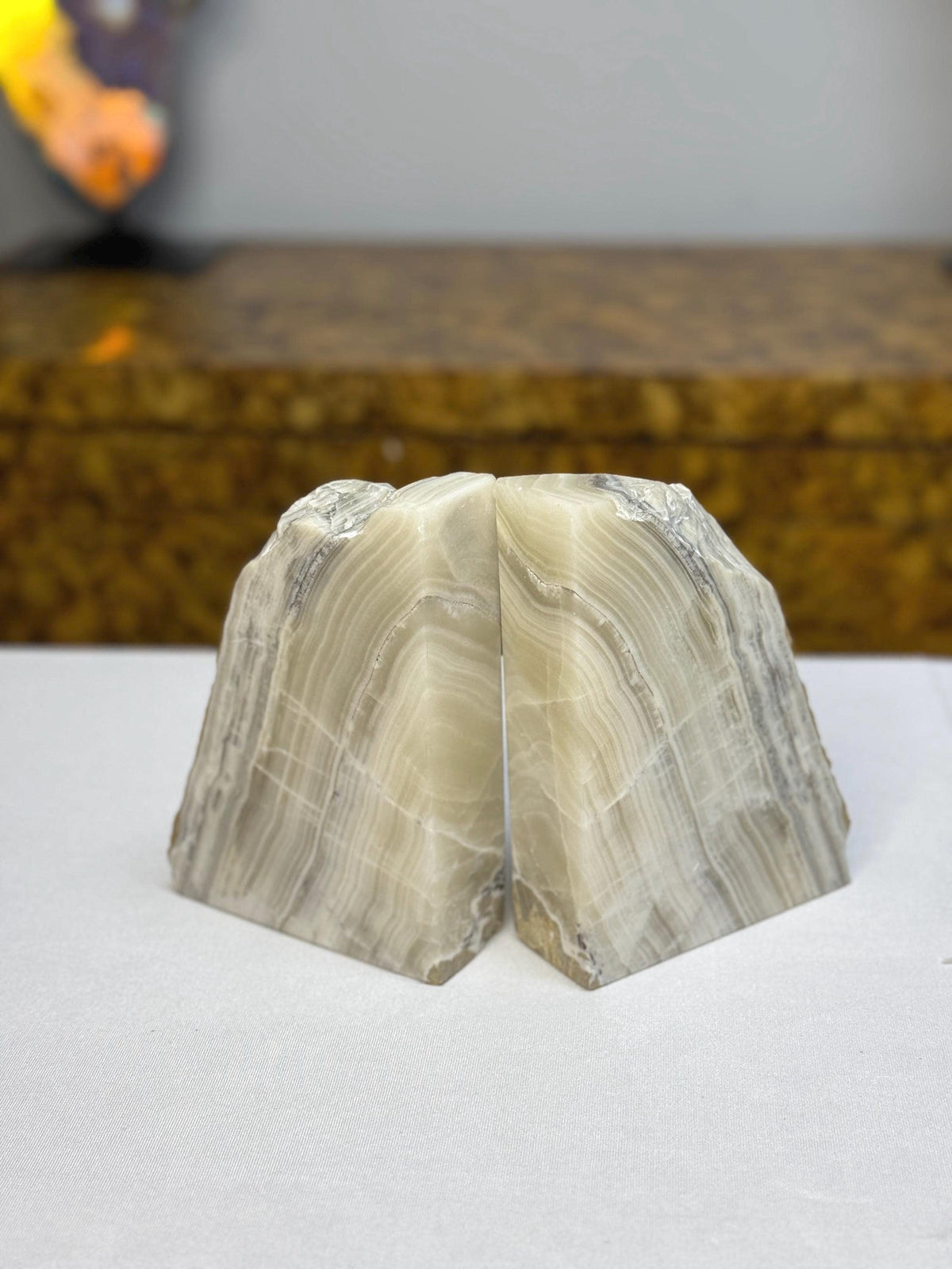 Zebra Onyx Bookends | Natural Stone Shelf Decor, Office Gift