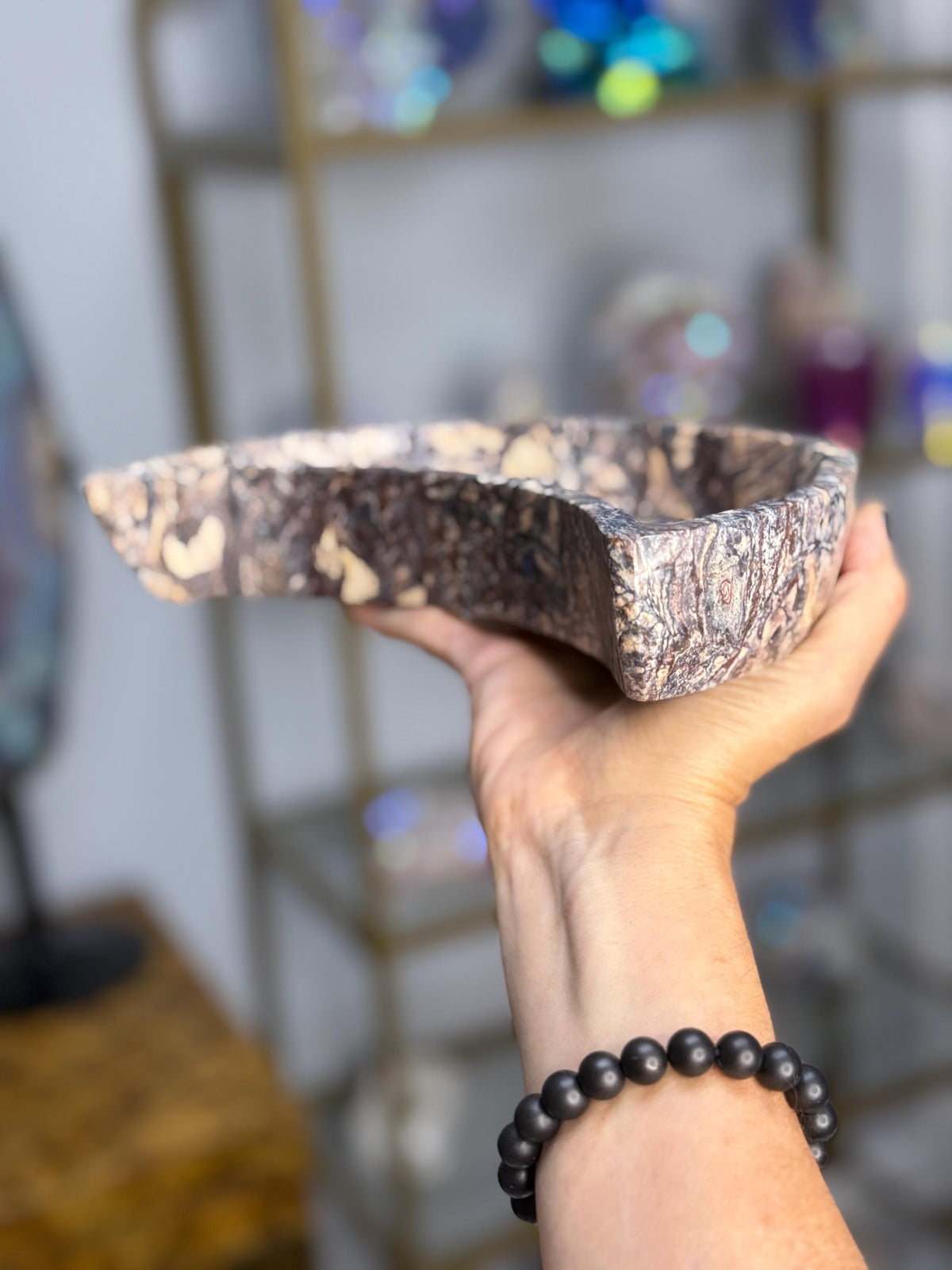 Large Batik Jasper Moon Bowl | Crescent Moon Crystal Dish | Healing Stone Decor | Boho Altar