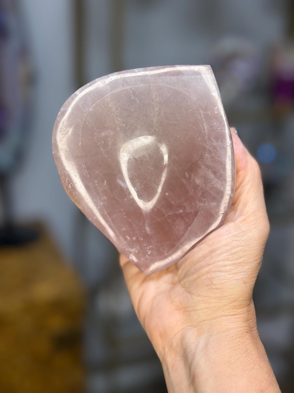 Gemmy Rose Quartz Bowl, Crystal Home Decor, Rose Quartz Trinket Dish