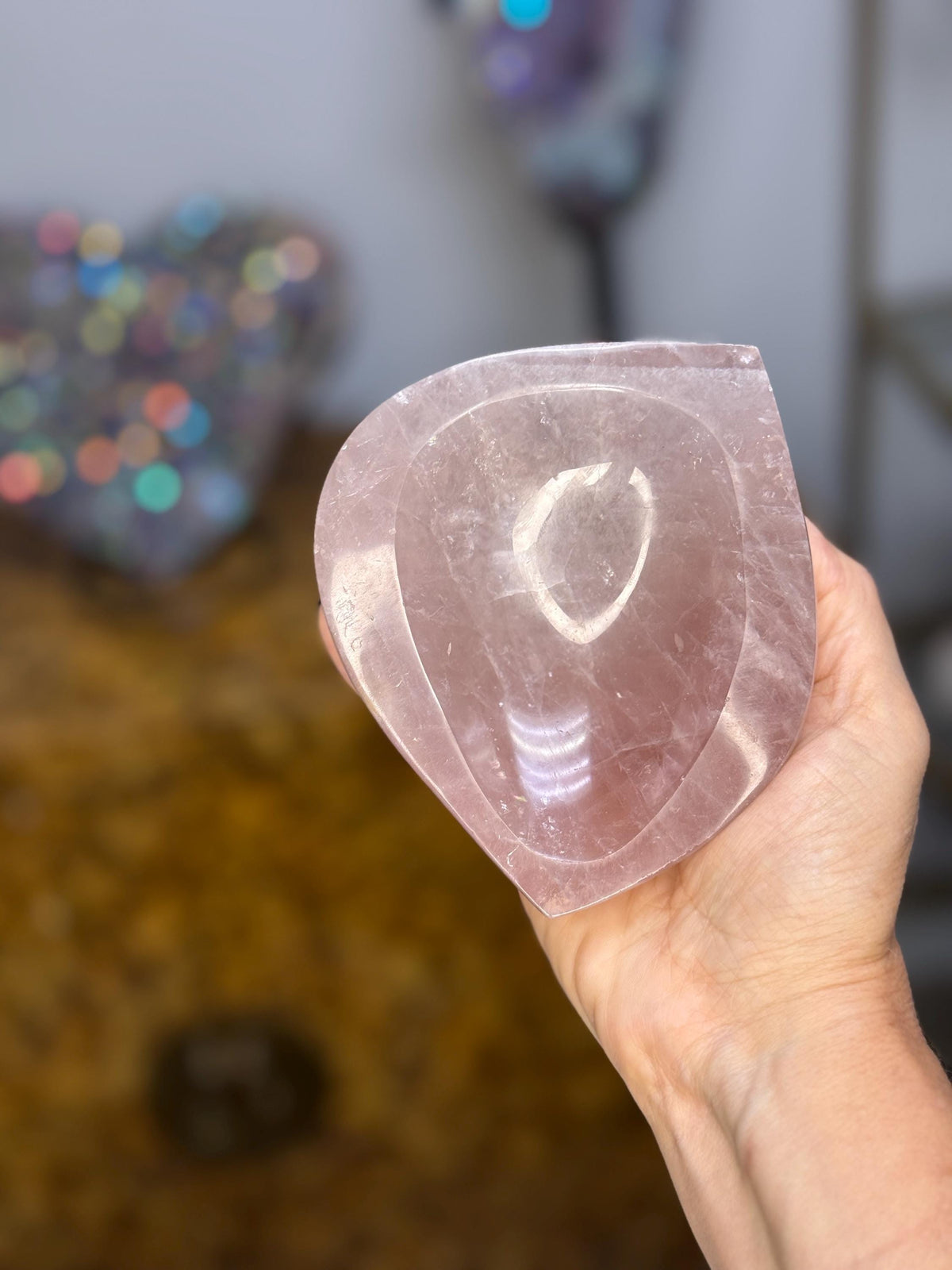 Gemmy Rose Quartz Bowl, Crystal Home Decor, Rose Quartz Trinket Dish