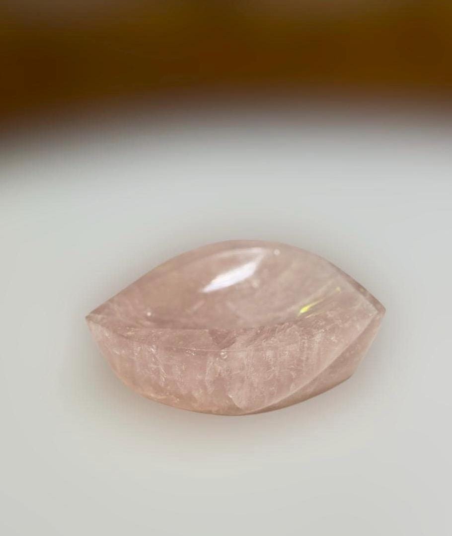 Gemmy Rose Quartz Bowl, Crystal Home Decor, Rose Quartz Trinket Dish