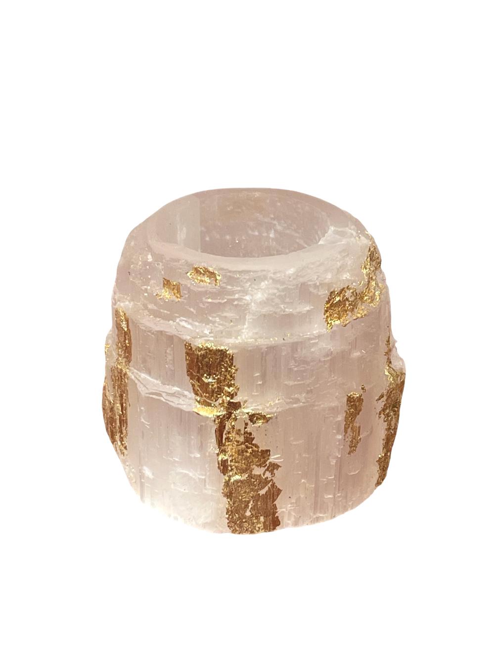 Luxury Gold Leaf Selenite Candle Holder, Holiday Table Decor Wedding Gift